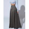 imageCHARTOU High Waisted Maxi Denim Skirt Women Elegant Pleated Button Up Patchwork Flowy Long Jean SkirtsGrey