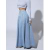 imageCHARTOU High Waisted Maxi Denim Skirt Women Elegant Pleated Button Up Patchwork Flowy Long Jean SkirtsLight Blue