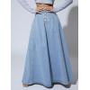 imageCHARTOU High Waisted Maxi Denim Skirt Women Elegant Pleated Button Up Patchwork Flowy Long Jean SkirtsLight Blue