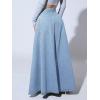 imageCHARTOU High Waisted Maxi Denim Skirt Women Elegant Pleated Button Up Patchwork Flowy Long Jean SkirtsLight Blue