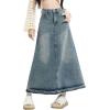 imageCHARTOU Petite Skirt for Women Jean Skirt Long Maxi Denim Skirt High Waisted Distressed Frayed A Line SkirtBlue