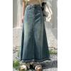 imageCHARTOU Petite Skirt for Women Jean Skirt Long Maxi Denim Skirt High Waisted Distressed Frayed A Line SkirtBlue