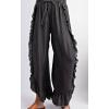 imageCHARTOU Women Denim Palazzo Pants Jeans Flare Elastic Waist Wide Leg Pants Raw Frayed Hem Jeans Flowy Ruffle PantsBlack