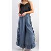 imageCHARTOU Women Denim Palazzo Pants Jeans Flare Elastic Waist Wide Leg Pants Raw Frayed Hem Jeans Flowy Ruffle PantsBlue