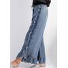 imageCHARTOU Women Denim Palazzo Pants Jeans Flare Elastic Waist Wide Leg Pants Raw Frayed Hem Jeans Flowy Ruffle PantsBlue