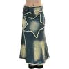 imageCHARTOU Women Frayed Hem Denim Maxi Skirt Floor Length Long Jean Skirt Distressed Patchwork Cargo SkirtBlue