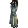 imageCHARTOU Women Frayed Hem Denim Maxi Skirt Floor Length Long Jean Skirt Distressed Patchwork Cargo SkirtBlue