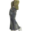 imageCHARTOU Women Frayed Hem Denim Maxi Skirt Floor Length Long Jean Skirt Distressed Patchwork Cargo SkirtBlue