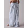 imageCHARTOU Women Gingham High Waist Smocked Palazzo Pants Baggy Wide Leg Pants Flowy Pleated Beach TrouserBlue