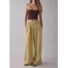 imageCHARTOU Women Gingham High Waist Smocked Palazzo Pants Baggy Wide Leg Pants Flowy Pleated Beach TrouserYellow