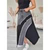 imageCHARTOU Women High Waist Patchwork Frayed Denim Skirt Asymmetrical Slit Distressed Long Jean SkirtsBlack