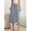 imageCHARTOU Women High Waist Tie Side Denim Wrap Skirt Long Asymmetrical A Line Jean Skirt with SlitBlue