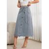 imageCHARTOU Women High Waist Tie Side Denim Wrap Skirt Long Asymmetrical A Line Jean Skirt with SlitBlue