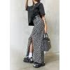 imageCHARTOU Women Leopard Denim Maxi Skirt 2025 Summer High Waisted Front Slit Cheetah Print Long Jean SkirtDark Grey