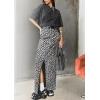 imageCHARTOU Women Leopard Denim Maxi Skirt 2025 Summer High Waisted Front Slit Cheetah Print Long Jean SkirtGrey
