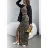 imageCHARTOU Women Leopard Denim Maxi Skirt 2025 Summer High Waisted Front Slit Cheetah Print Long Jean SkirtKhaki