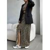 imageCHARTOU Women Leopard Denim Maxi Skirt 2025 Summer High Waisted Front Slit Cheetah Print Long Jean SkirtKhaki