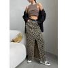 imageCHARTOU Women Leopard Denim Maxi Skirt 2025 Summer High Waisted Front Slit Cheetah Print Long Jean SkirtKhaki