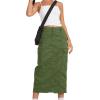 imageCHARTOU Women Long Denim Jean Skirt Mid Long Cargo Skirt Y2k Casual Denim Pencil Midi Skirt with PocketsGreen