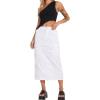 imageCHARTOU Women Long Denim Jean Skirt Mid Long Cargo Skirt Y2k Casual Denim Pencil Midi Skirt with PocketsWhite