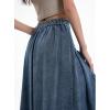 imageCHARTOU Women Pleated Denim Skirt Long Jean Skirt Flowy Elastic Waist Denim Maxi Ruffle Skirt Flare A Line SkirtDark Blue