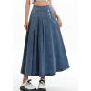 imageCHARTOU Women Pleated Denim Skirt Long Jean Skirt Flowy Elastic Waist Denim Maxi Ruffle Skirt Flare A Line SkirtDark Blue