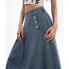 imageCHARTOU Women Pleated Denim Skirt Long Jean Skirt Flowy Elastic Waist Denim Maxi Ruffle Skirt Flare A Line SkirtDark Blue