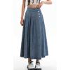 imageCHARTOU Women Pleated Denim Skirt Long Jean Skirt Flowy Elastic Waist Denim Maxi Ruffle Skirt Flare A Line SkirtDark Blue