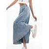 imageCHARTOU Women Pleated Denim Skirt Long Jean Skirt Flowy Elastic Waist Denim Maxi Ruffle Skirt Flare A Line SkirtLight Blue