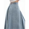 imageCHARTOU Women Pleated Denim Skirt Long Jean Skirt Flowy Elastic Waist Denim Maxi Ruffle Skirt Flare A Line SkirtLight Blue
