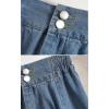 imageCHARTOU Women Pleated Jean Skirt Elastic High Waisted Midi Denim Skirt Flare A Line Skirt Ruffle Long Summer SkirtBlue