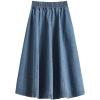 imageCHARTOU Women Pleated Jean Skirt Elastic High Waisted Midi Denim Skirt Flare A Line Skirt Ruffle Long Summer SkirtBlue