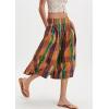 imageCHARTOU Women Summer Plaid Culotte Baggy Capri Pants High Rise Wide Leg Gingham Pants Beach Palazzo TrouserOrange