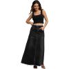 imageCHARTOU Women Vintage Denim Maxi Skirt Frayed Raw Hem High Waist ALine Long Jean SkirtBlack
