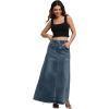 imageCHARTOU Women Vintage Denim Maxi Skirt Frayed Raw Hem High Waist ALine Long Jean SkirtBlue