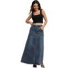 imageCHARTOU Women Vintage Denim Maxi Skirt Frayed Raw Hem High Waist ALine Long Jean SkirtDark Blue
