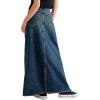 imageCHARTOU Women Vintage Denim Maxi Skirt Frayed Raw Hem High Waist ALine Long Jean SkirtDark Blue