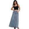 imageCHARTOU Women Vintage Denim Maxi Skirt Frayed Raw Hem High Waist ALine Long Jean SkirtLight Blue