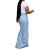 imageCHARTOU Womens Casual Button Down Mermaid Denim Maxi Skirt Fishtail Jean Long Ruffle SkirtLight Blue