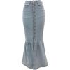 imageCHARTOU Womens Casual Button Down Mermaid Denim Maxi Skirt Fishtail Jean Long Ruffle SkirtLight Blue