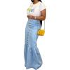 imageCHARTOU Womens Casual Button Down Mermaid Denim Maxi Skirt Fishtail Jean Long Ruffle SkirtLight Blue