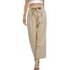 imageCHARTOU Womens Elastic High Waist Loose Fit Wide Leg Cotton Linen Lightweight Beach Palazzo PantsKhaki