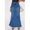 imageCHARTOU Womens Elegant Fishtail Hem Maxi Long Denim Skirt Jean Ruffle High Waist Party Skirts with PocketsBlue
