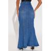 imageCHARTOU Womens Elegant Fishtail Hem Maxi Long Denim Skirt Jean Ruffle High Waist Party Skirts with PocketsBlue