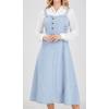 imageCHARTOU Womens Elegant Straps Back Smocked ALine Long Skirt Denim Overall Pinafore DressLight Blue