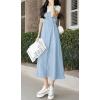 imageCHARTOU Womens Elegant Straps Back Smocked ALine Long Skirt Denim Overall Pinafore DressLight Blue
