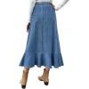 imageCHARTOU Womens High Elastic Waist SelfTie Flowy Flared ALine Pleated Denim Jean Long SkirtBlue