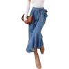 imageCHARTOU Womens High Elastic Waist SelfTie Flowy Flared ALine Pleated Denim Jean Long SkirtBlue