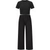 imageCHARTOU Womens Summer Casual 2 Piece Set Outfits Crop Top T Shirt Wide Leg Beach Pants PalazzoBlack