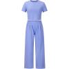 imageCHARTOU Womens Summer Casual 2 Piece Set Outfits Crop Top T Shirt Wide Leg Beach Pants PalazzoBlue